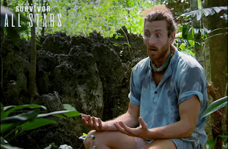 A GIF with a scene from a series called Survivor All Stars, of a man saying 'I've gotta show every physical attribute I've got.'